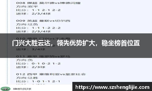 门兴大胜云达，领先优势扩大，稳坐榜首位置