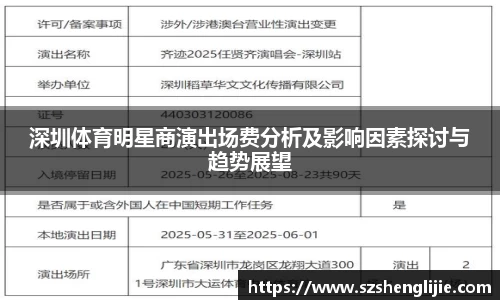 深圳体育明星商演出场费分析及影响因素探讨与趋势展望